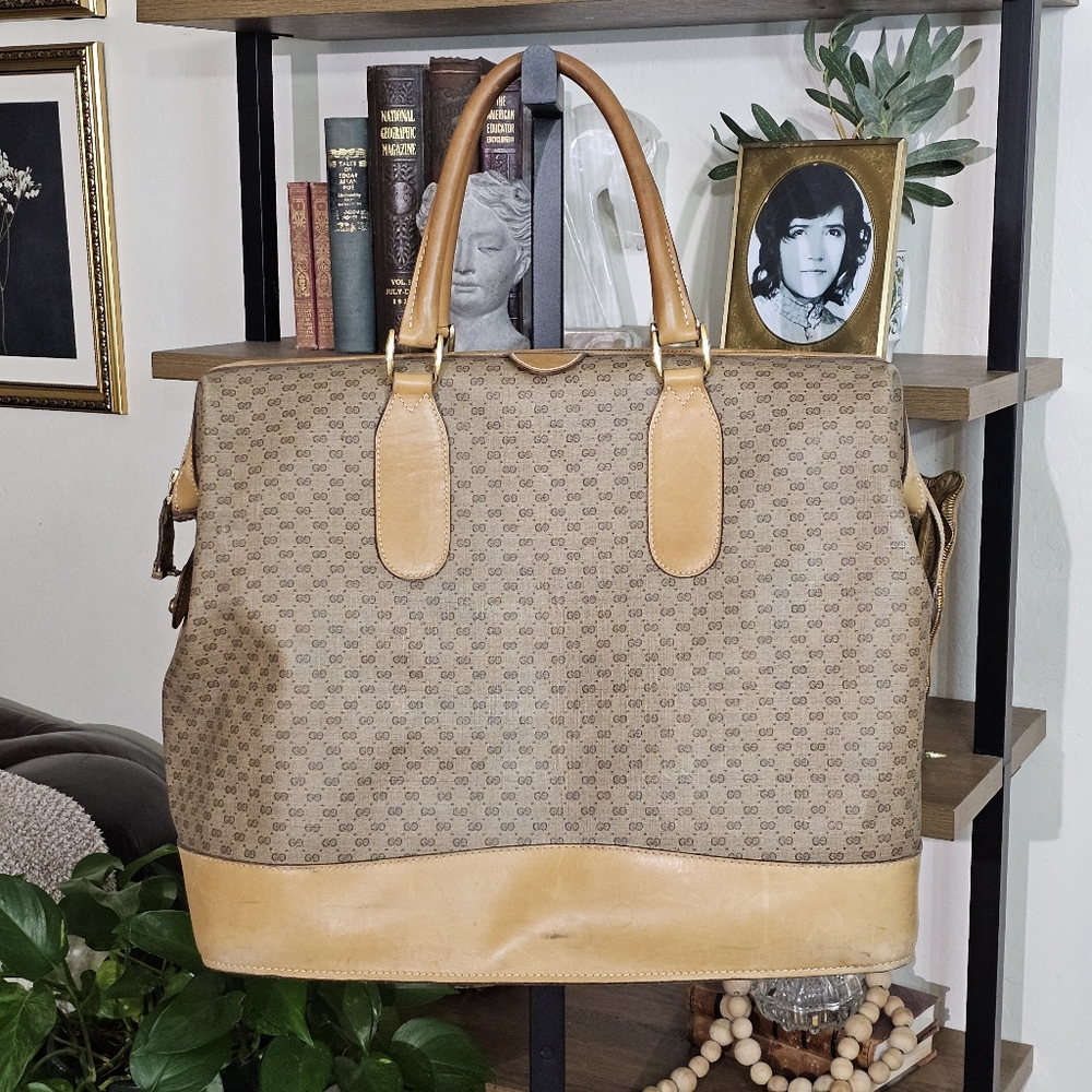 Vintage Micro GG Gucci Overnight Weekender Travel Train case Boston bag